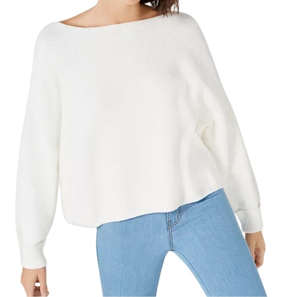 French Connection Women’s Cream White Oversized Cotton Boat Neck Sweater Medium - Picture 1 of 7